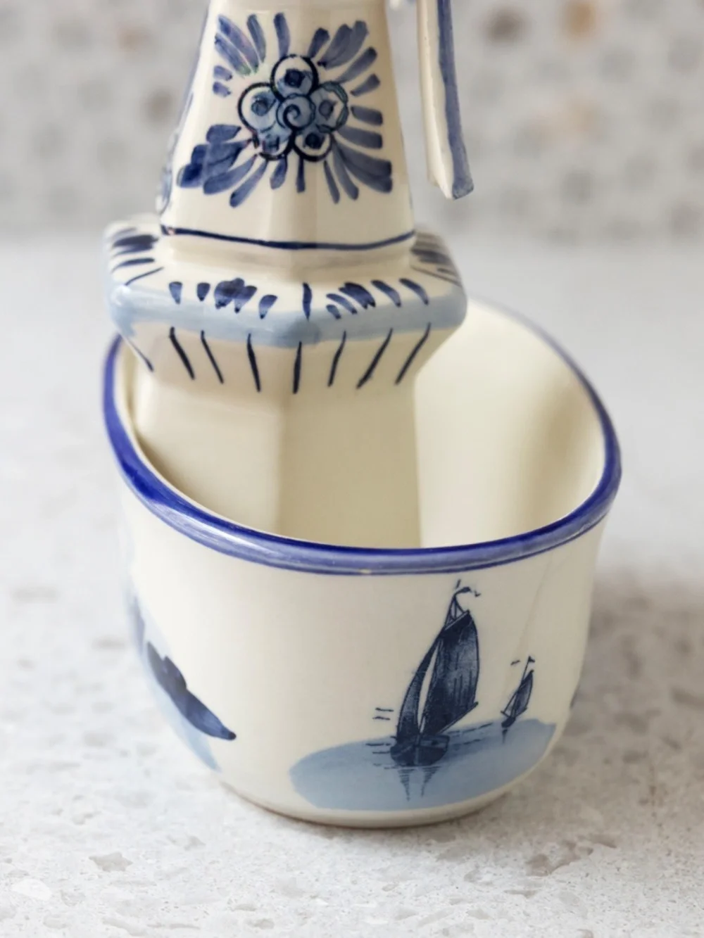 Vintage Delft-style Blue White Ceramic Windmill Planter 7